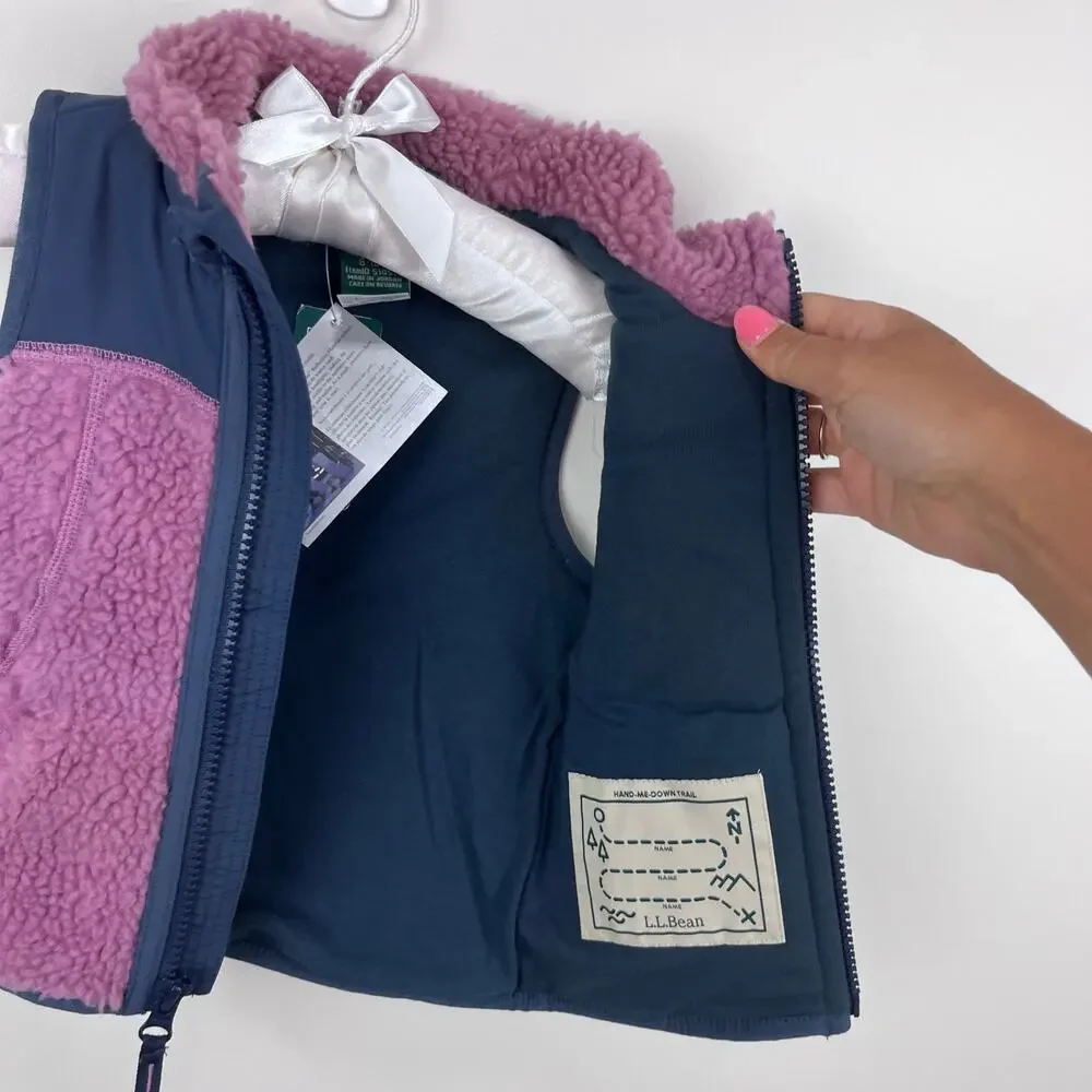L.L. Bean Infants' Sherpa Fleece Vest Mauve Berry Carbon Navy 6-12 Months NWT
